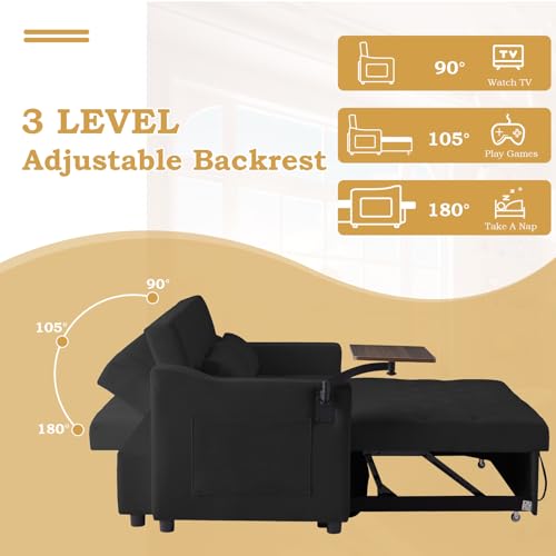 Grey Velvet Convertible Sleeper Sofa with Pull Out Bed S3382
