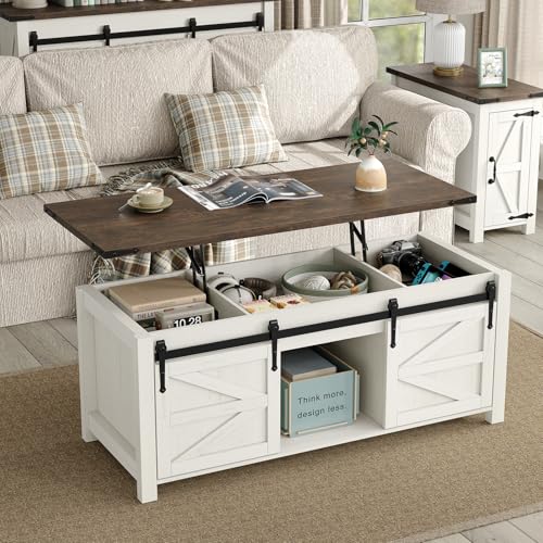 47.3'' Lift Top Coffee Table with Storage, White, Grey Top G724
