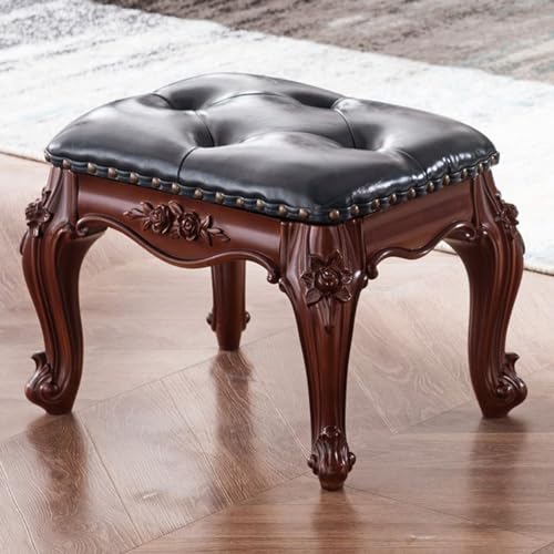 Blue Leather Wooden Footstool U6079