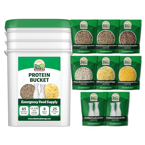 Premium Protein Bucket Freeze Dried Meat & Dairy 1,052g Protein Non-GMO Emergency Food Supply 25 Year Shelf Life S917297