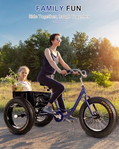 Fat Tire Adult Tricycle, Heavy-Duty 450lb All-Terrain 3-Wheel Bike, 7-Speed, XL Cargo Basket, Dual Disc Brakes M190113