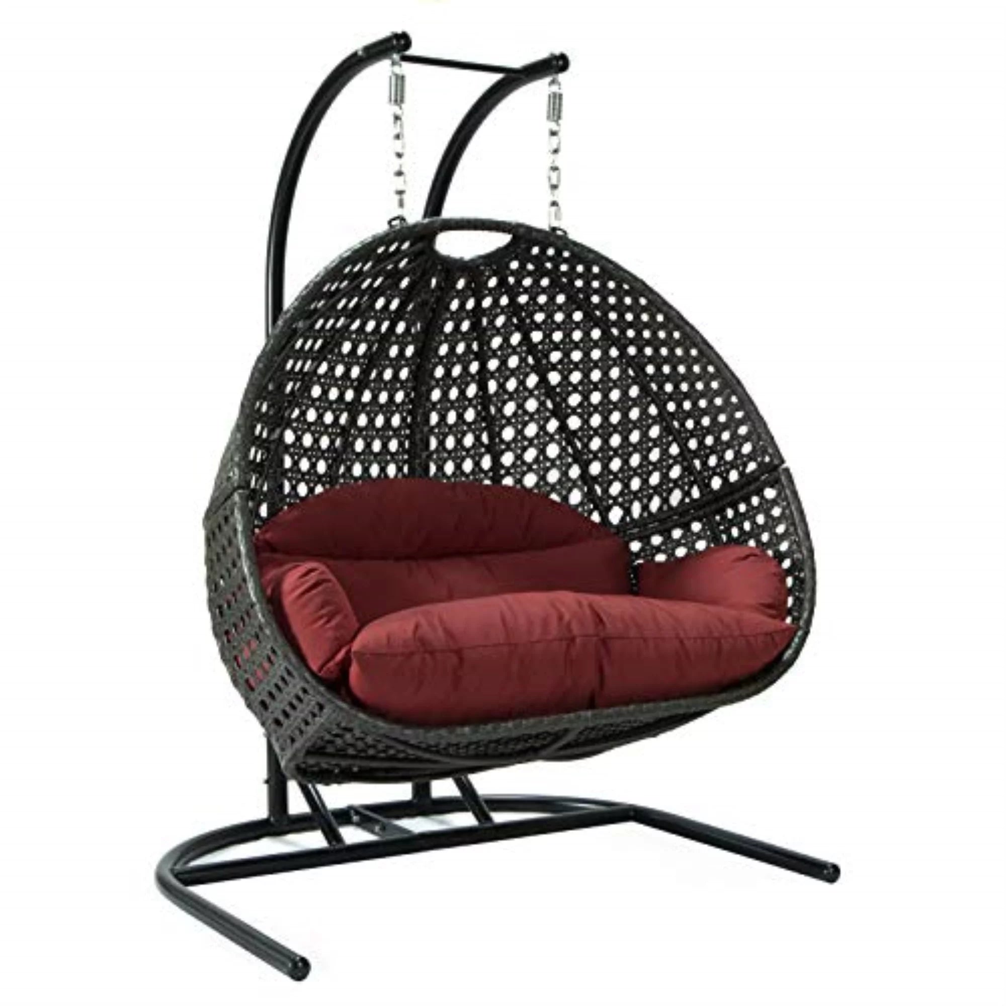 Dark Red Wicker Double Hanging Egg Swing Chair T605019