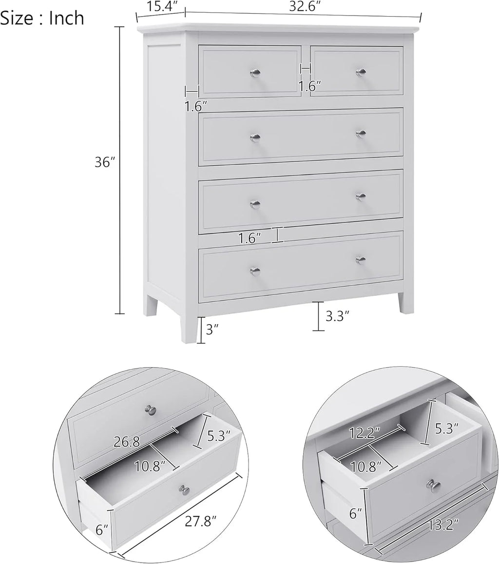 White Queen Size 5 Piece Wood Bedroom Furniture Set R175331