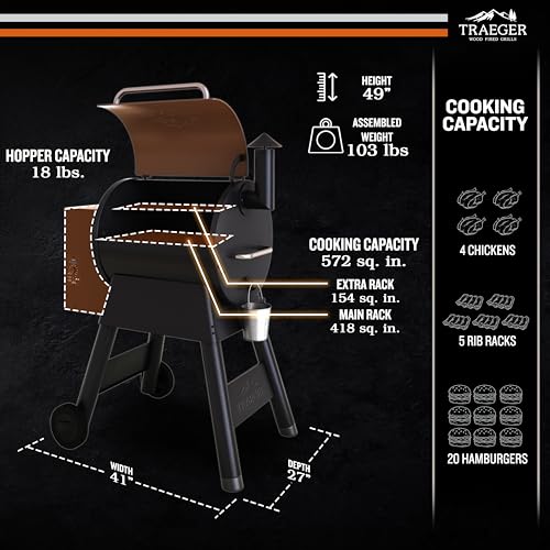 Bronze Wood Pellet Grill & Smoker, 572 sq. in. Grilling Capacity, 18LB Hopper S8621