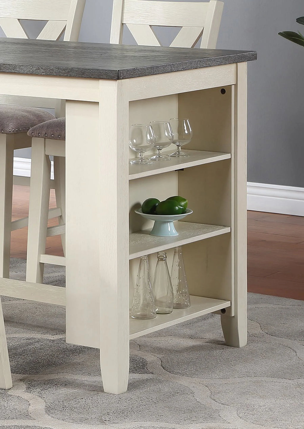 5pc Counter Height Dining Table with Storage Shelves and Stools E52093