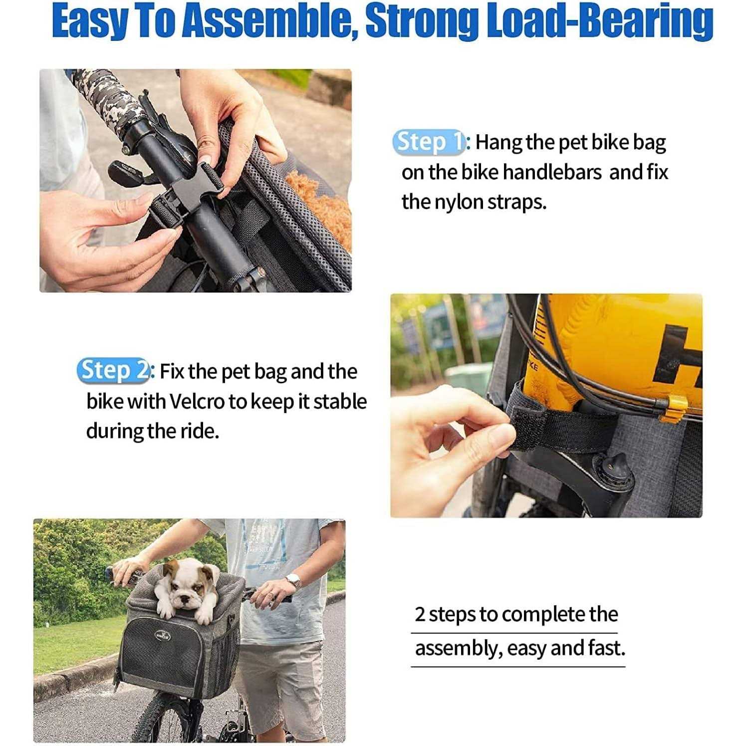 Dog Bike Basket Carrier Pet Bicycle Front Carrier Foldable Removable C155264