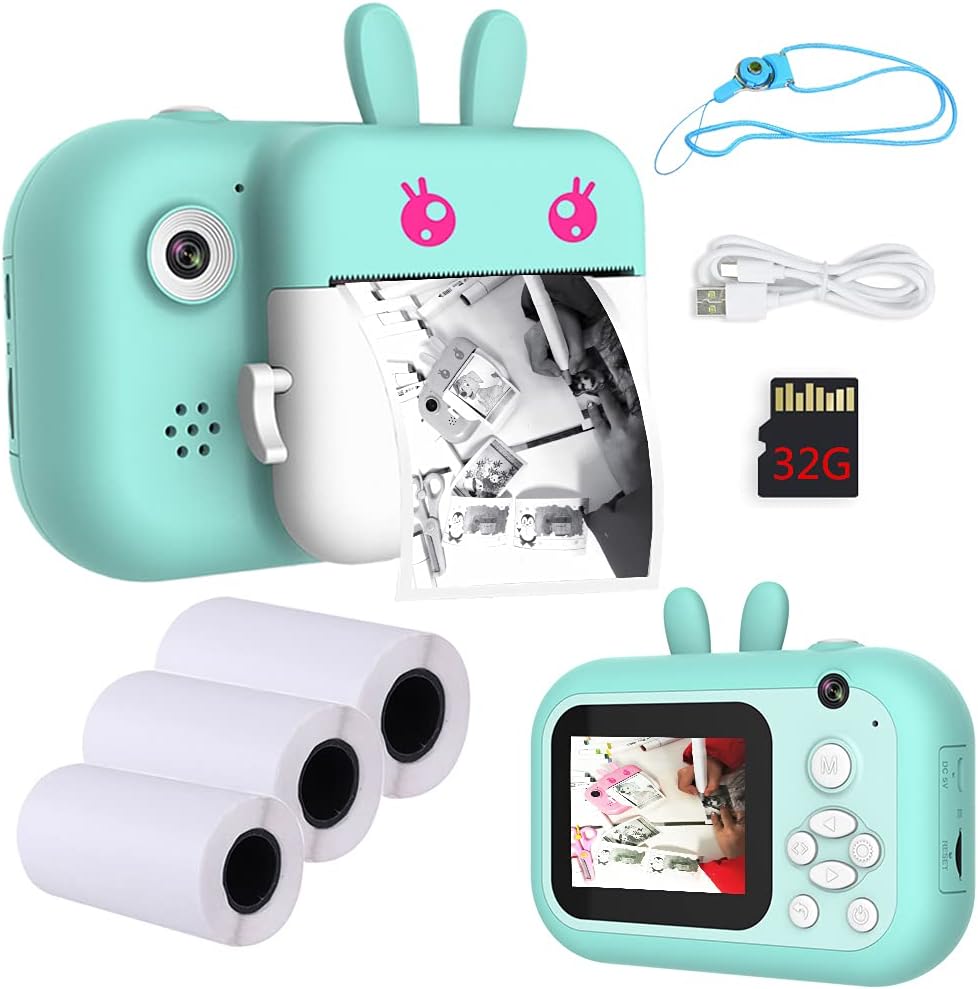 Pink 2.4 Color Screen Digital Camera with 3 Rolls Print Paper & 32GB SD Card B214