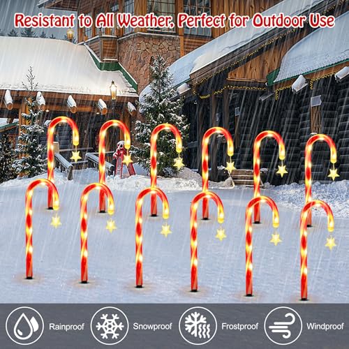24 Pack Solar Candy Cane Lights with 216 LED Beads Q637019