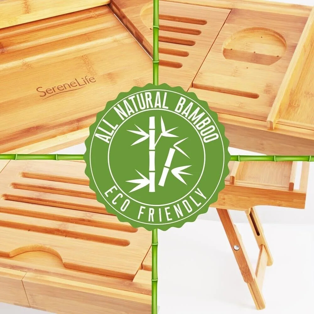 Natural Bamboo Bathtub Caddy with Adjustable Length J329
