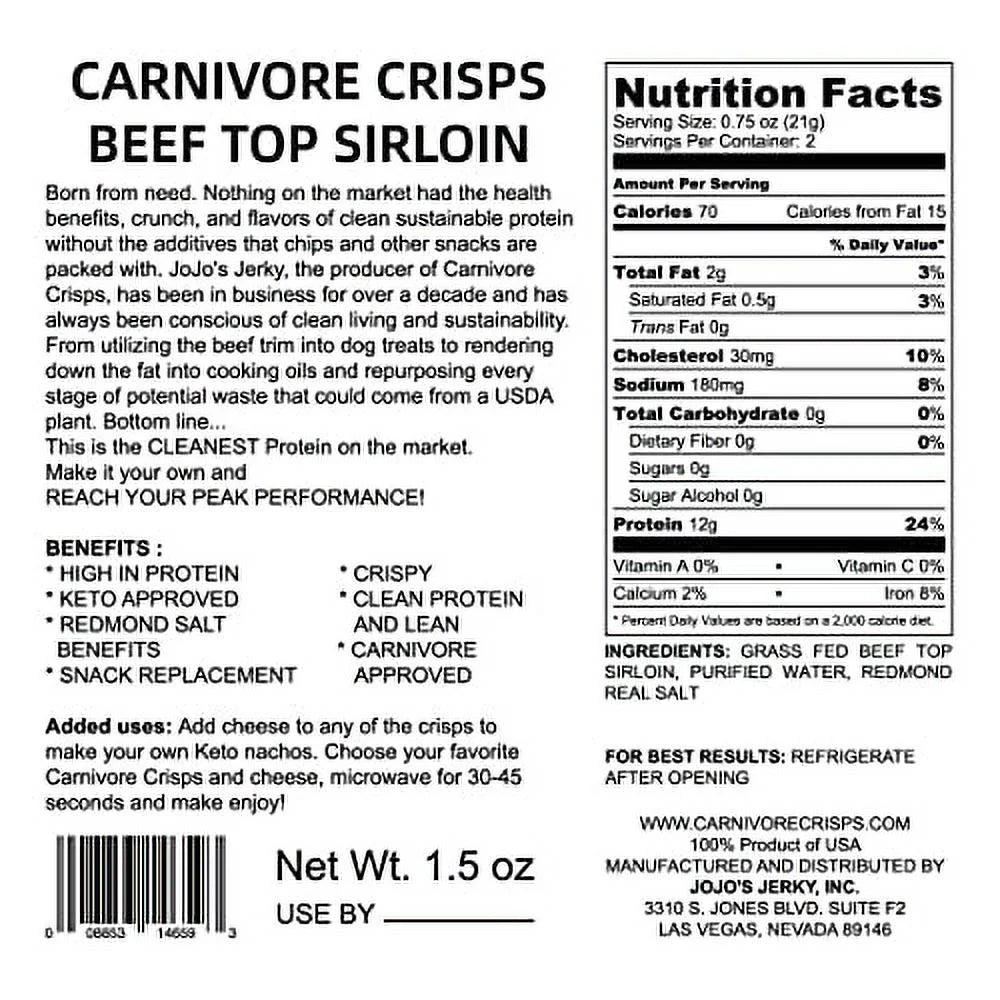 Beef Top Sirloin Crisps, (3) 1.5 oz Bag E5453
