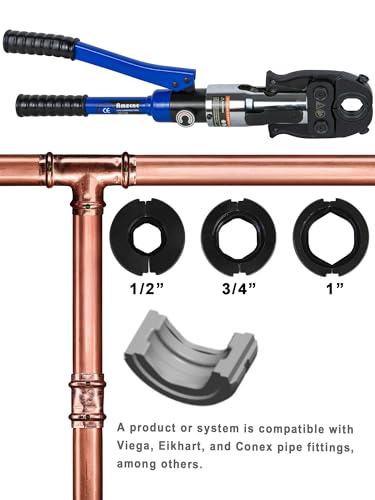 Copper Tube Fittings Pipe Crimping Tool with 1/2 inch, 3/4 inch and 1 inch Jaw Copper Pipe Press Crimpers Pressing Pliers R105