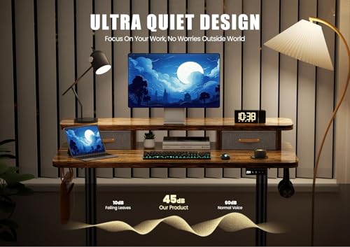 Rustic Brown Electric Standing Desk with Dual Drawers A8953