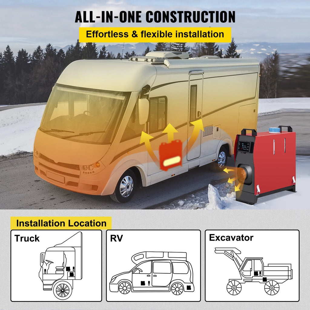 12V 5KW Diesel Air Heater with Black LCD Switch, Muffler, Wireless Control T41335