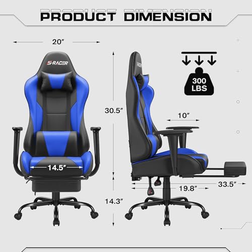 Black Gaming Chair with Footrest and Massage Lumbar Support B966634
