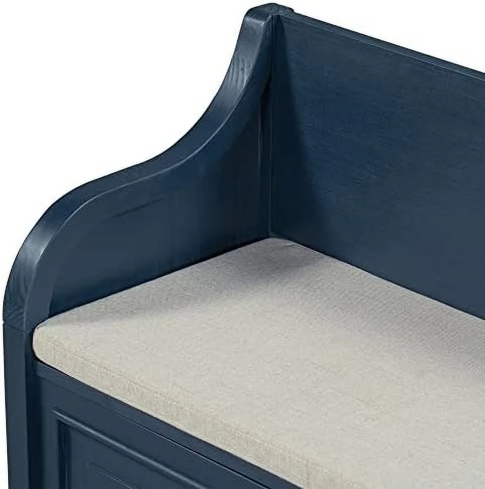 Rustic Entry Bench with Hidden Compartments and Removable Cushion (Antique Navy) K32898