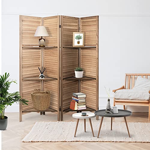 4 Panel Brown Wood Room Divider with Shelves M171