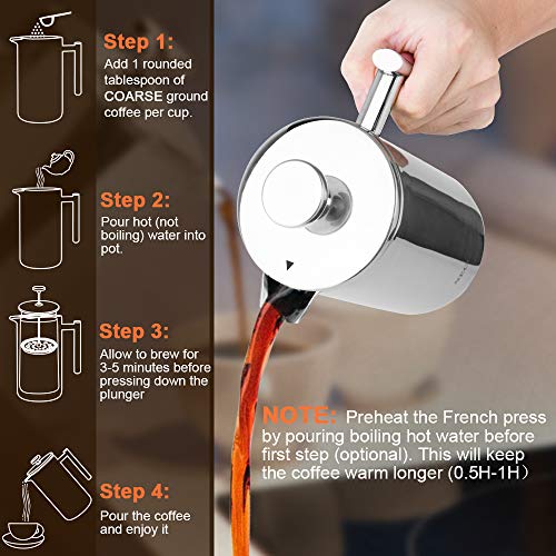 34oz Stainless Steel French Press Coffee Maker E846765