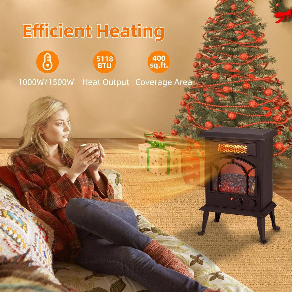 1500W Portable Infrared Electric Fireplace Heater with Realistic Flame Effects C791857