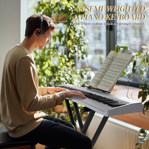 88 Keys Weighted Digital Piano with Stand, Bag, Pedal, Headphones R2422