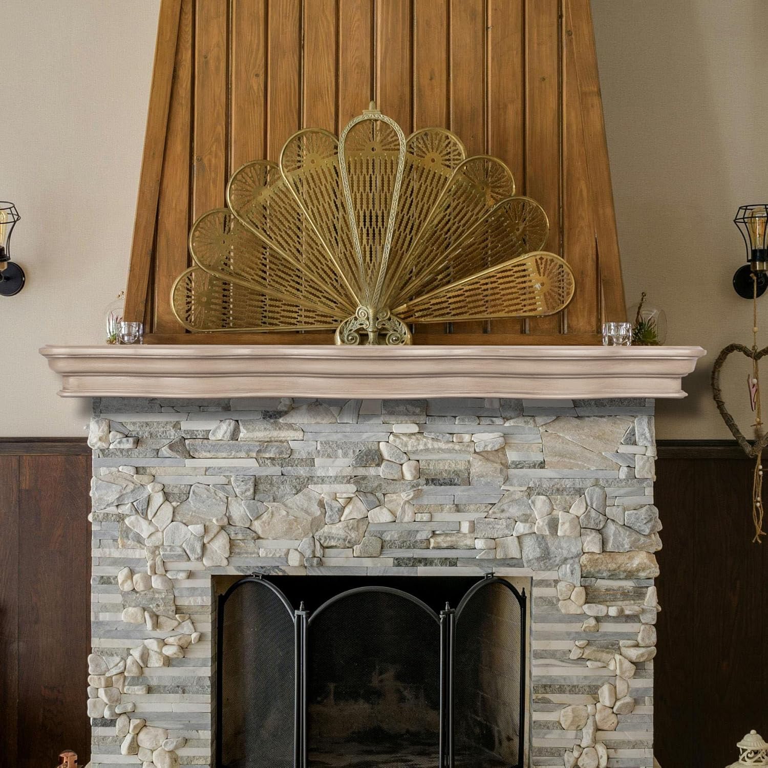 Solid Rustic Wood Floating Mantel Shelves (60in, Grey) K6525
