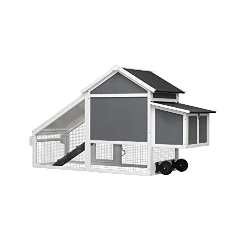 71" Movable Wooden Chicken Coop with Wheels and Run J635