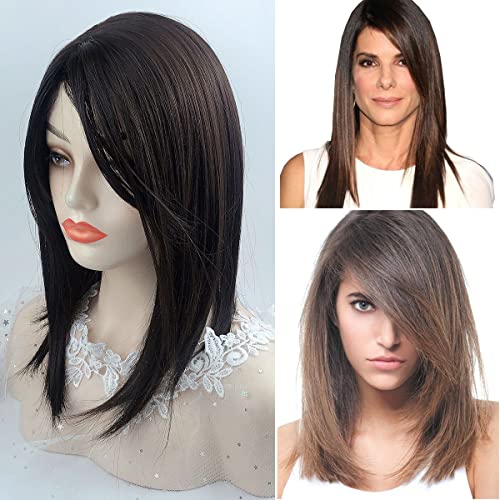 Black Brown Clip In Hair Topper With Bangs C4573
