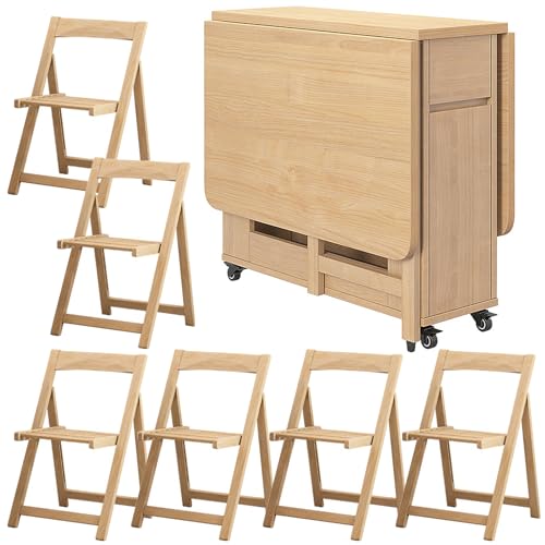Extendable Drop Leaf Wood Dining Table Set for 6 F56795