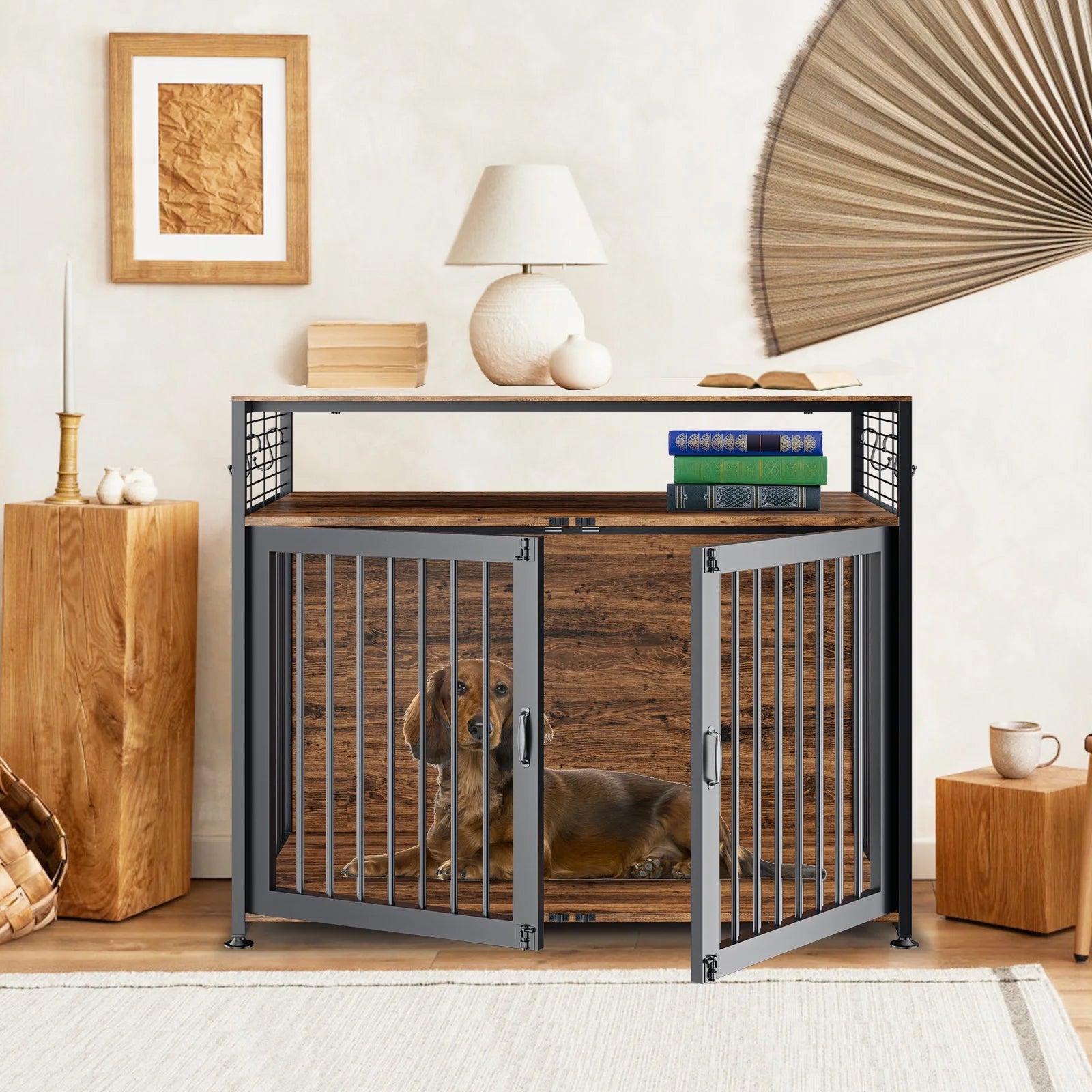 41" Wooden Dog Crate with Storage Side End Table C242