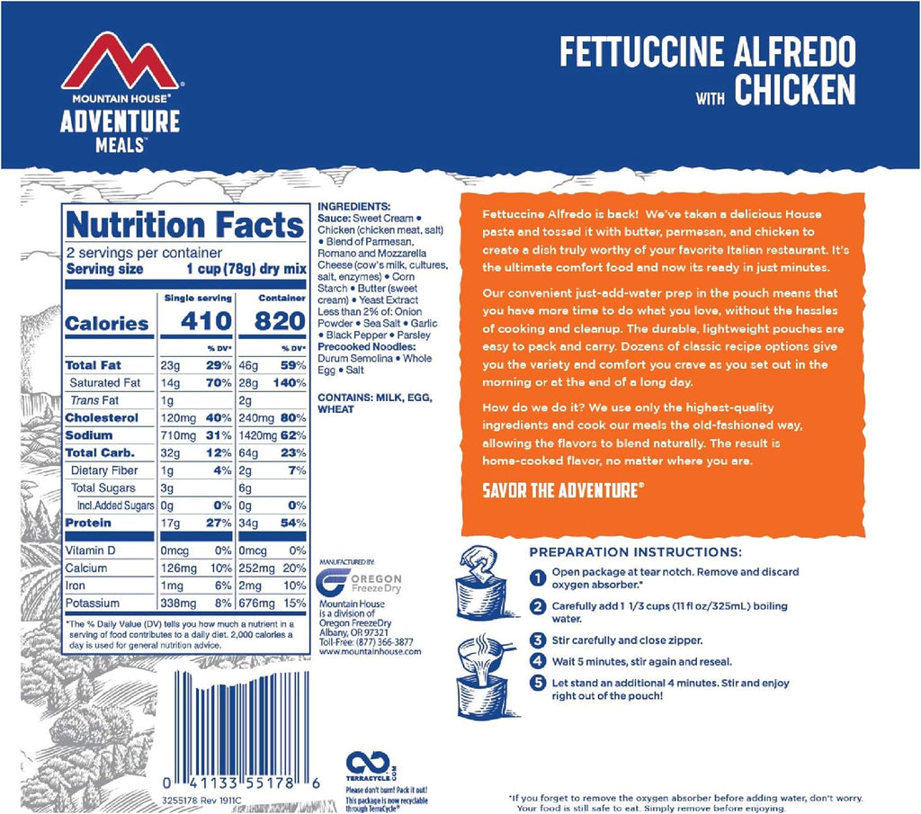 Freeze Dried Fettuccine Alfredo with Chicken, 2-Servings J696133