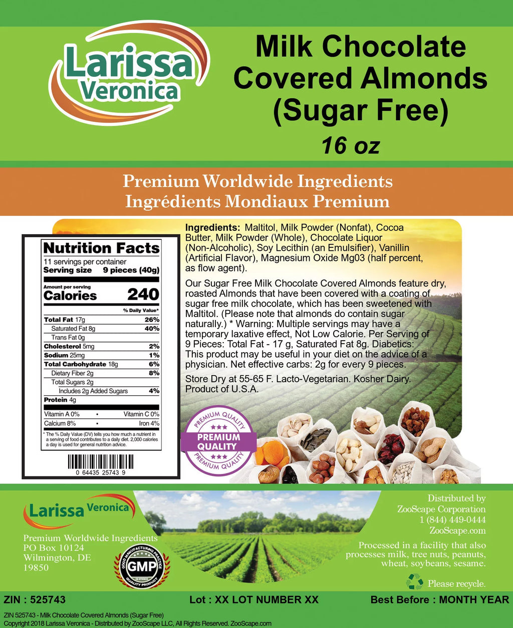 Milk Chocolate Covered Almonds Sugar Free 16 oz 2-Pack E67105