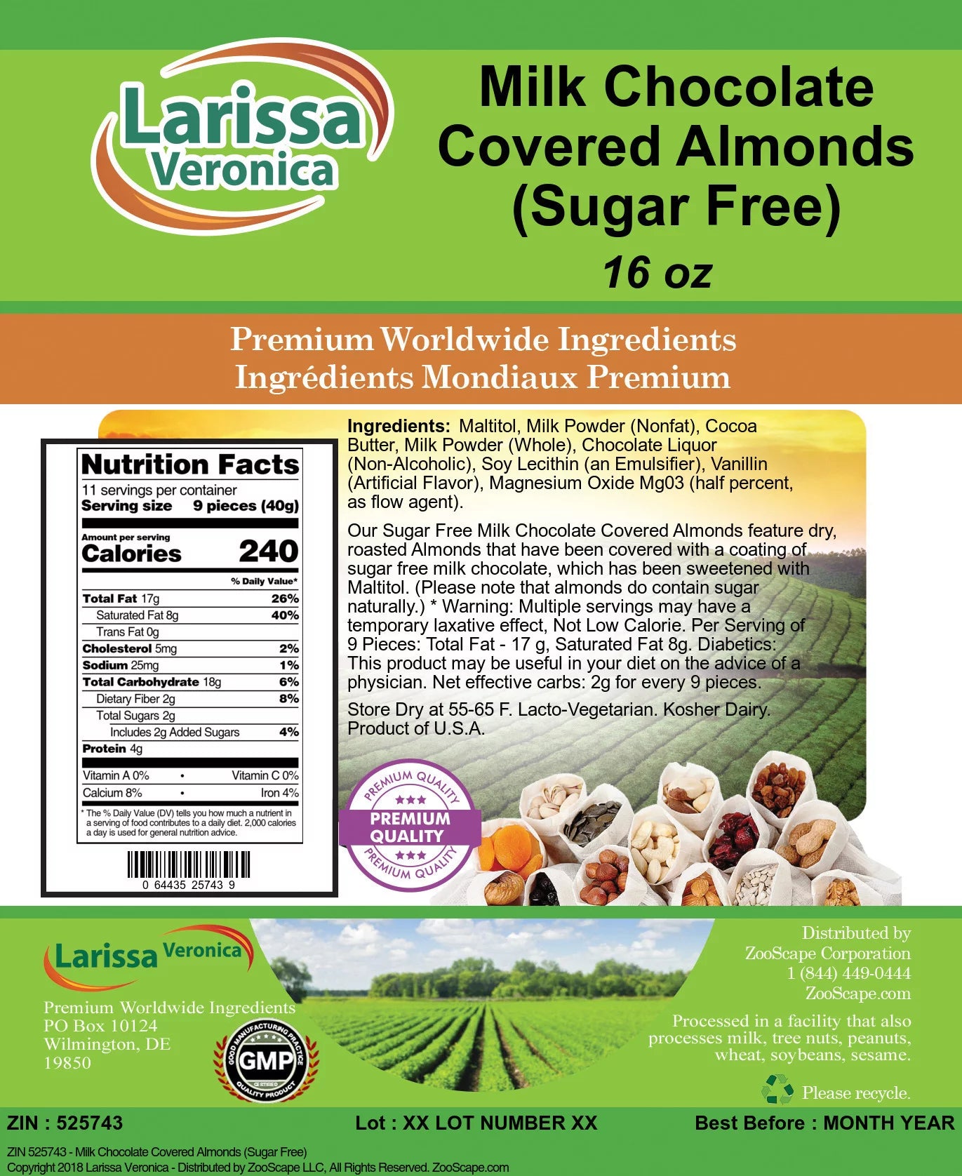 Milk Chocolate Covered Almonds Sugar Free 16 oz 2-Pack E67105