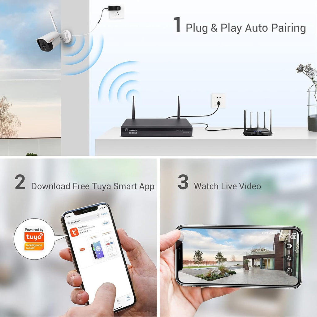 1080P WiFi NVR Security Camera System with Two Way Audio, 1TB Hard Drive, 8 Channel NVR with 4 1080P Wi-Fi IP Cameras B4724