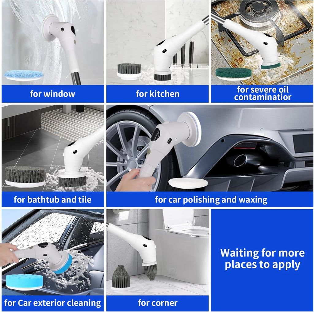 Cordless Electric Spin Scrubber with 8 Replaceable Heads and Extension Handle T683770