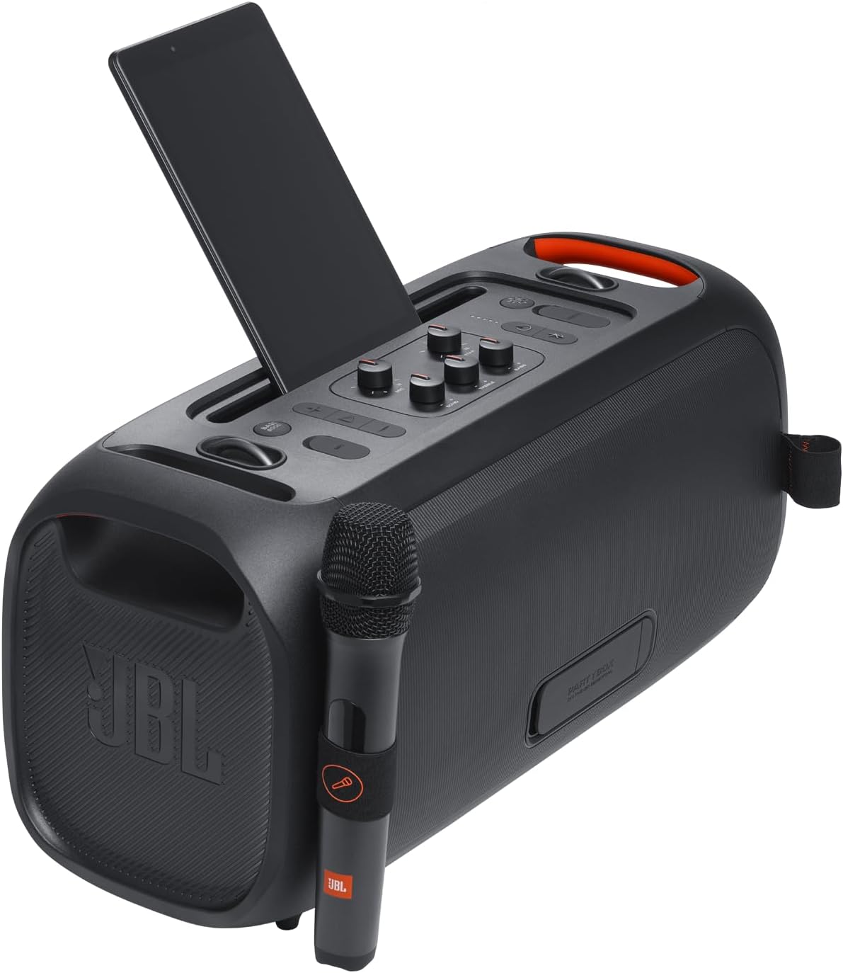 Portable party speaker with built-in lights and wireless mic - Black X5654