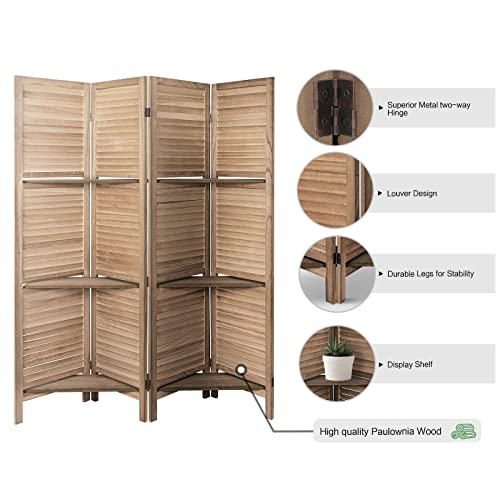 4 Panel Brown Wood Room Divider with Shelves M171