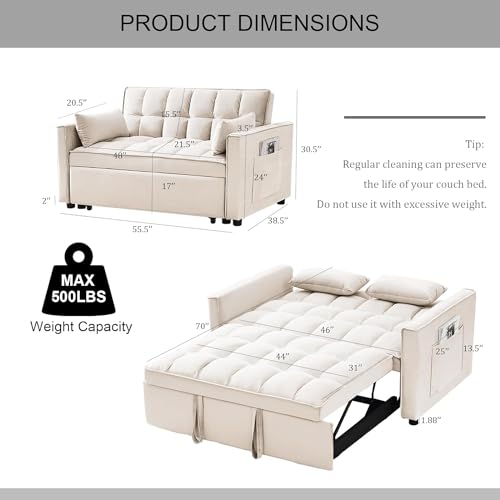 Black Velvet 3 in 1 Sleeper Sofa Couch Bed with Storage Pockets J331