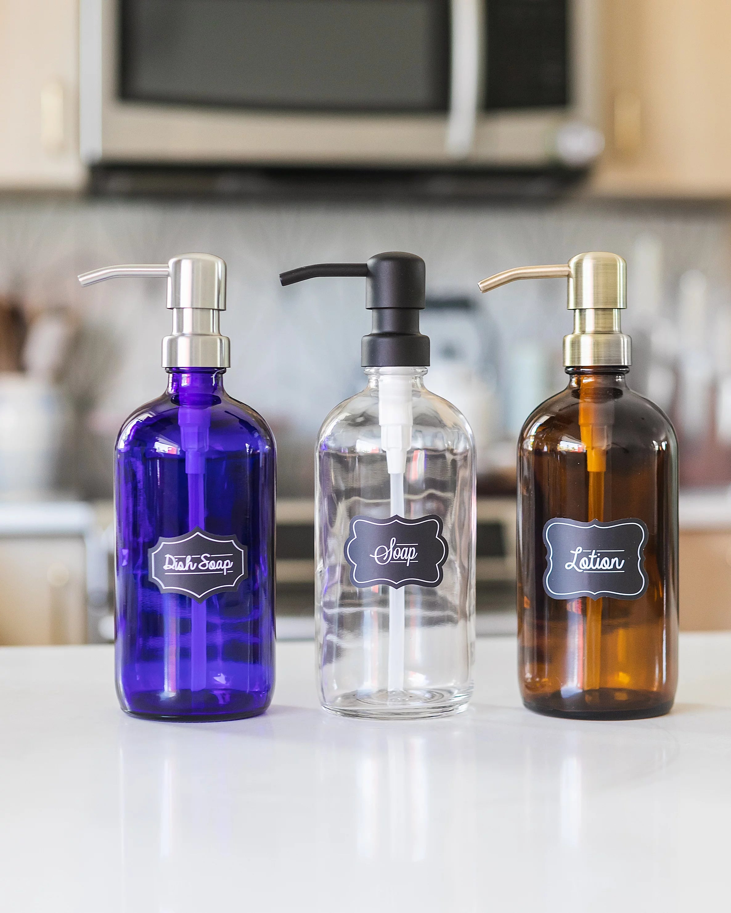 Cobalt Blue Glass Soap and Lotion Dispenser with Stainless Steel Pump - 2 Pack G480