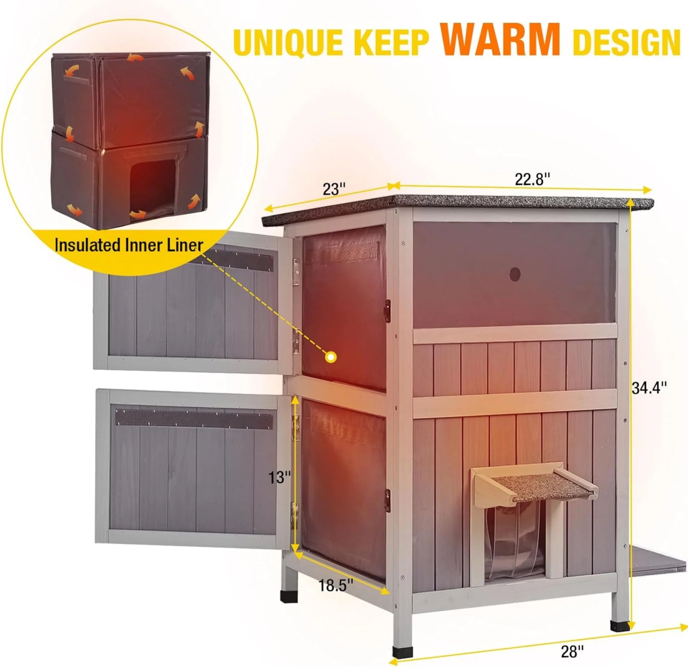 Insulated Cat House Outdoor Weatherproof with Insulated Liner B466
