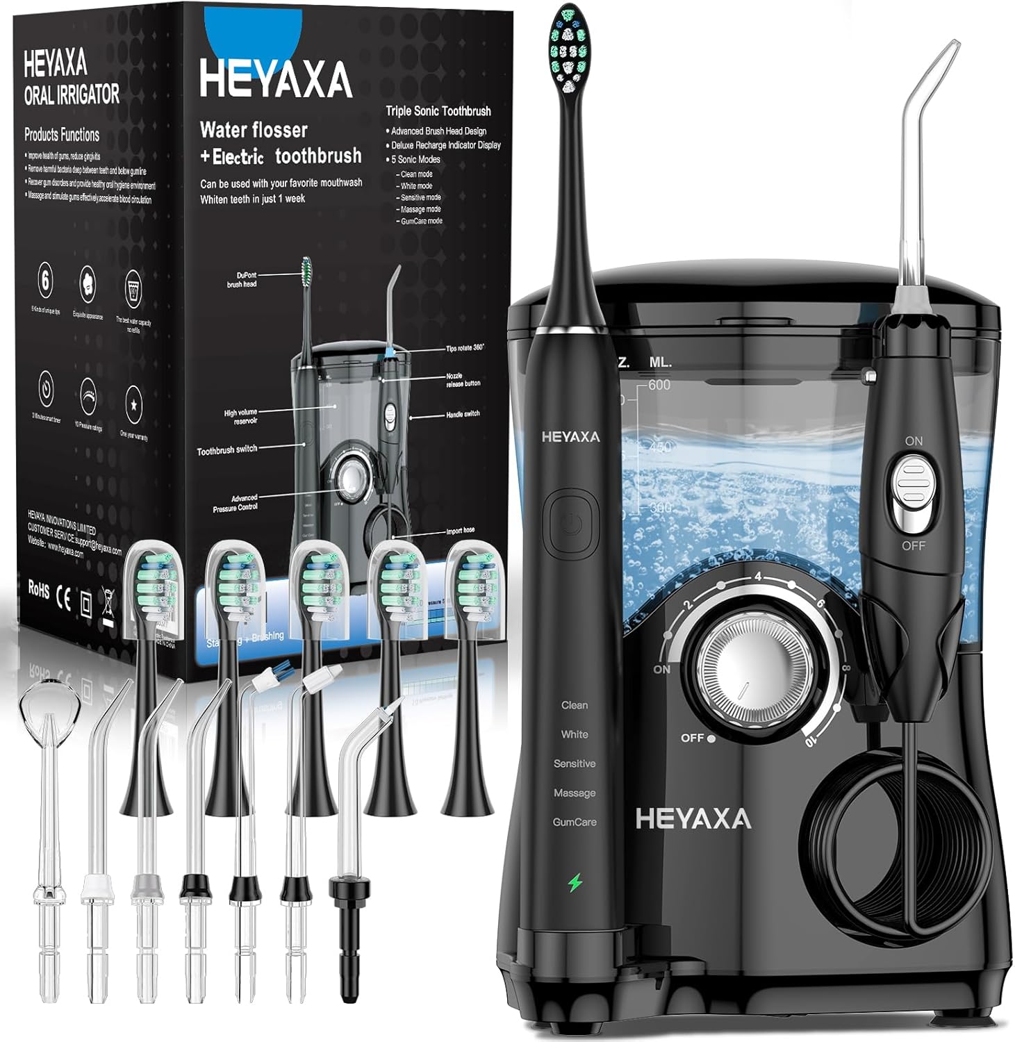 600ML Water Flosser with 7 Jet Tips, 10 Adjustable Water Pressure, 5 Toothbrush Heads Q7487