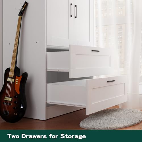Wood Wardrobe Closet with 2 Doors and Drawers U9942