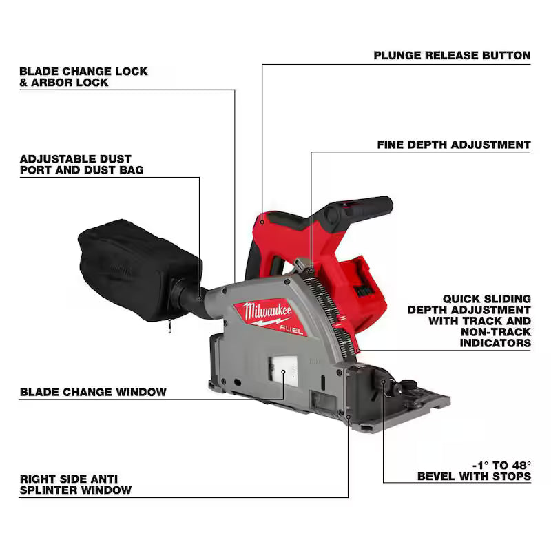 M18 FUEL 18V Cordless Brushless 6-1/2 in. Plunge Cut Track Saw with Track Saw Guide Rail O999