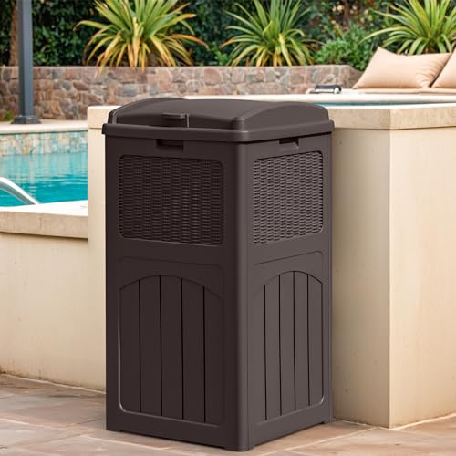 33 Gallon Dark Brown Outdoor Trash Can with Lid G474178