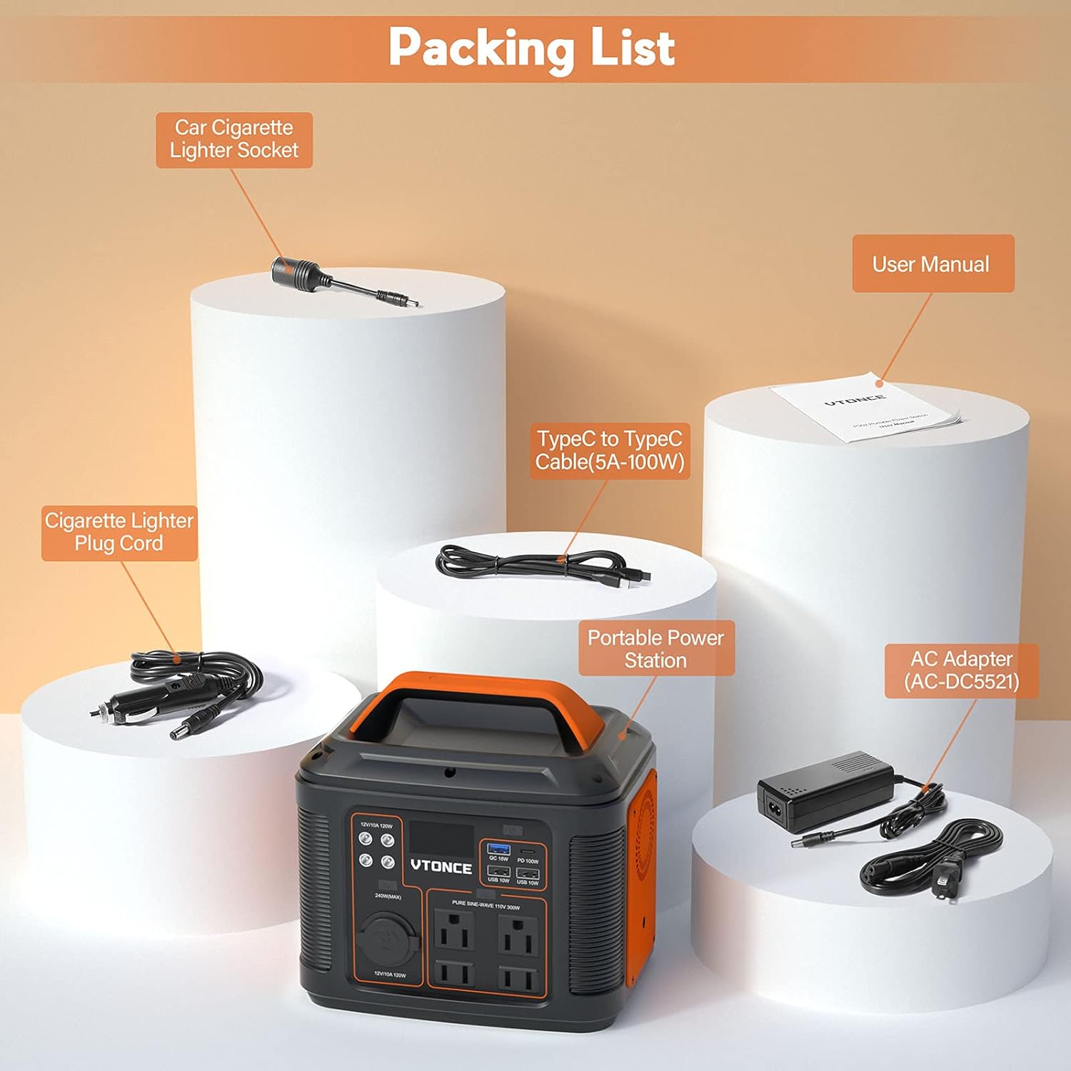 Portable Power Station 300W 296Wh Solar Generator with AC Outlets and LED Flashlight W271