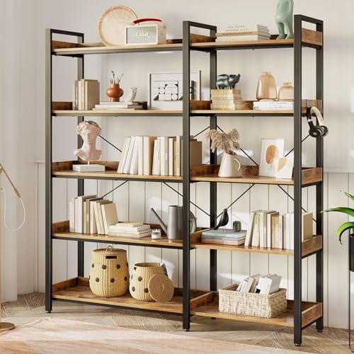 Rustic Brown 5 Tier Corner Bookshelf with Metal Frame B3218