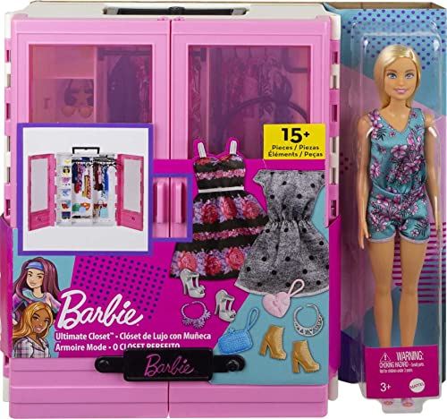 Blonde Fashion Doll & Pink Closet Playset with Clothes & 12 Accessories Z32612