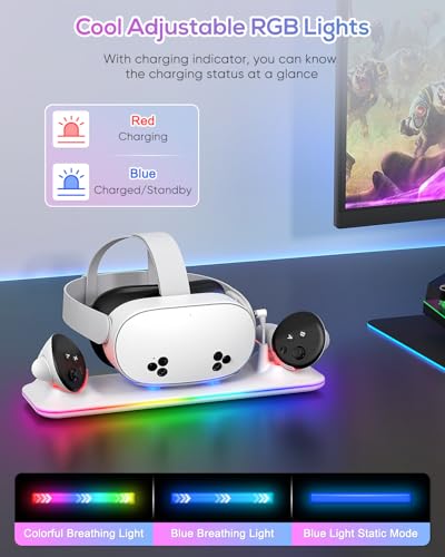 Charging Station for Meta Quest 3S/3 with RGB Light and 2 Rechargeable Batteries W3565