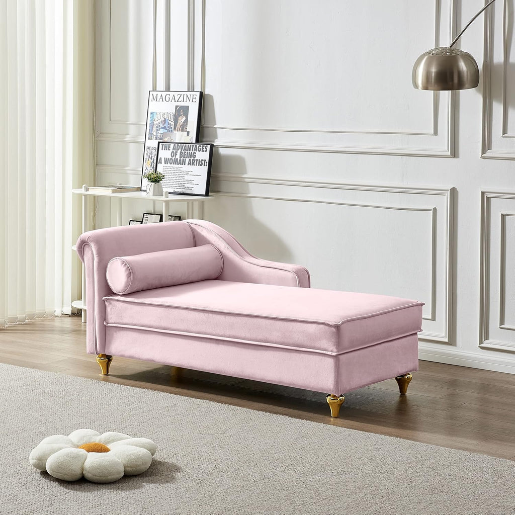 Pink Velvet Chaise Lounge Sofa Bed with Storage A85732