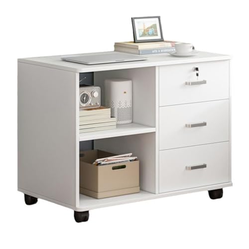 White 3 Drawer Wood Mobile File Cabinet with Open Storage Shelves D584441