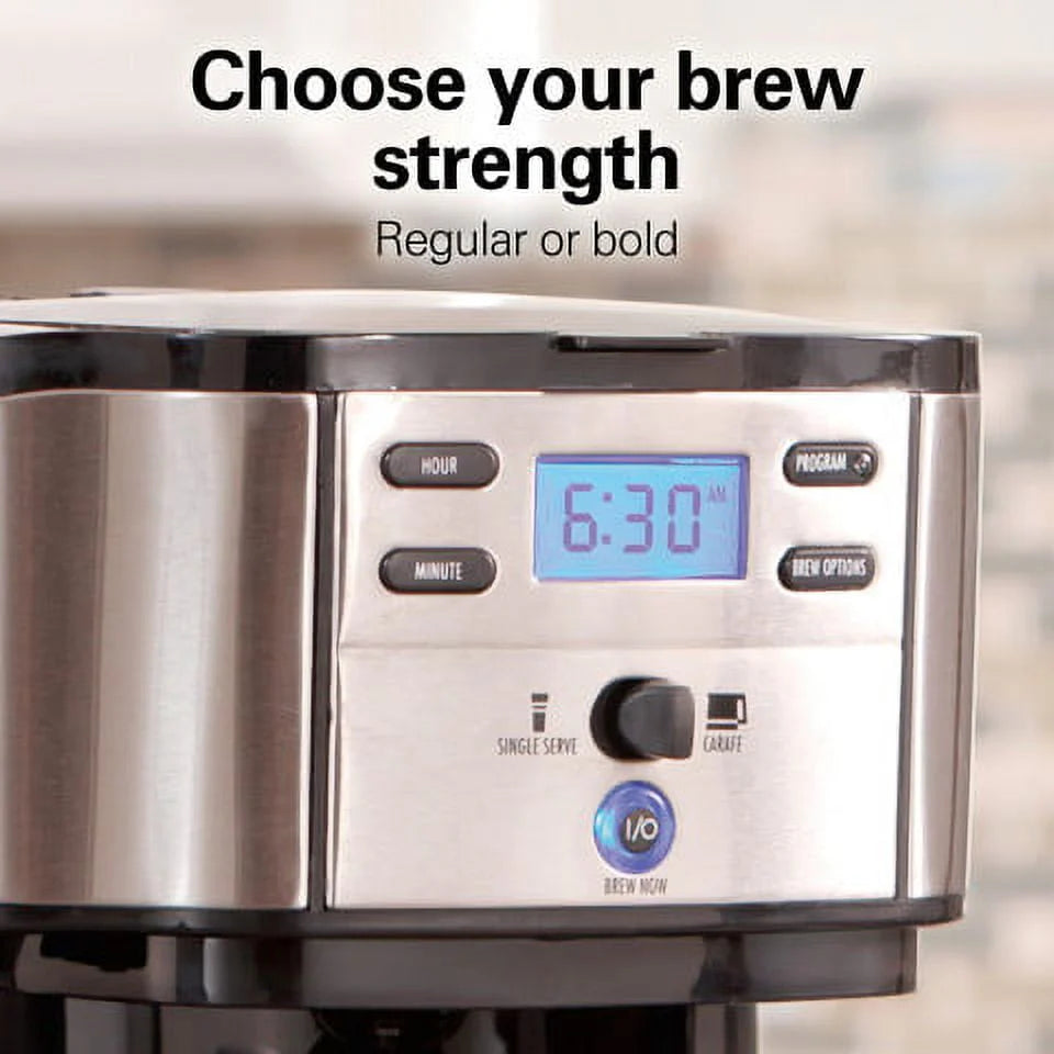 2-Way Coffee Maker, Single-Serve or 12 Cups, Glass Carafe, Black X300130