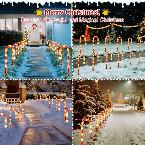 24 Pack Solar Candy Cane Lights with 216 LED Beads Q637019
